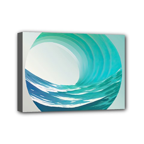 Tsunami Tidal Wave Wave Minimalist Ocean Sea 2 Mini Canvas 7  X 5  (stretched) by Pakemis