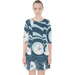 Flowers Pattern Floral Ocean Abstract Digital Art Quarter Sleeve Pocket Dress by Pakemis