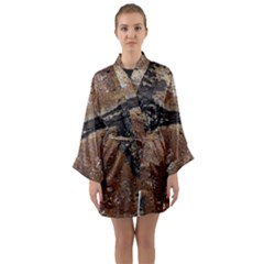 Rustic Charm Abstract Print Long Sleeve Satin Kimono by dflcprintsclothing