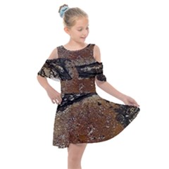 Rustic Charm Abstract Print Kids  Shoulder Cutout Chiffon Dress by dflcprintsclothing