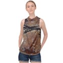 Rustic Charm Abstract Print High Neck Satin Top View1