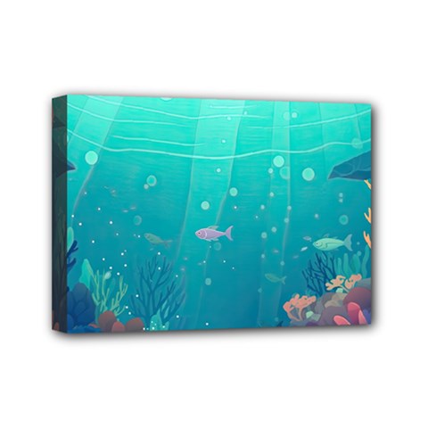 Ai Generated Ocean Sea Fish Aquatic Water Nature 3 Mini Canvas 7  X 5  (stretched) by Pakemis