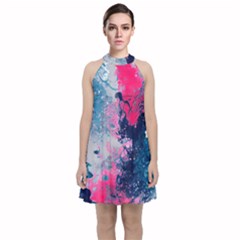 Fluid Art Pattern Velvet Halter Neckline Dress  by GardenOfOphir