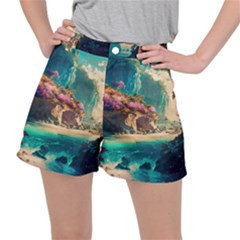 Tropical Island Fantasy Landscape Palm Trees Ocean Ripstop Shorts by Pakemis