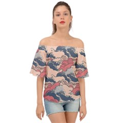 Waves Ocean Sea Water Pattern Rough Seas Off Shoulder Short Sleeve Top by Pakemis