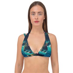 Tropical Island Paradise Ocean Sea Palm Trees Double Strap Halter Bikini Top by Pakemis