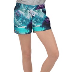 Landscape Nature Digital Art Palm Trees Paradise Velour Lounge Shorts by Pakemis