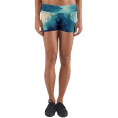 Ai Generated River Forest Woods Outdoors Yoga Shorts by Pakemis