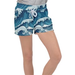 Waves Ocean Sea Pattern Water Tsunami Rough Seas Velour Lounge Shorts by Pakemis