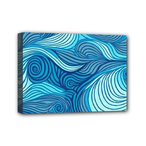 Ocean Waves Sea Abstract Pattern Water Blue Mini Canvas 7  X 5  (stretched) by Pakemis