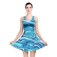 Pattern Ocean Waves Blue Nature Sea Abstract Reversible Skater Dress by Pakemis