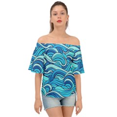 Pattern Ocean Waves Blue Nature Sea Abstract Off Shoulder Short Sleeve Top by Pakemis