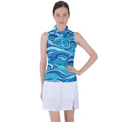 Pattern Ocean Waves Blue Nature Sea Abstract Women s Sleeveless Polo Tee by Pakemis