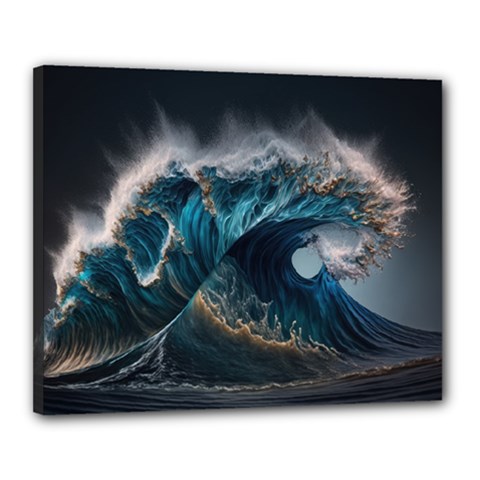 Tsunami Waves Ocean Sea Water Rough Seas 5 Canvas 20  X 16  (stretched) by Pakemis