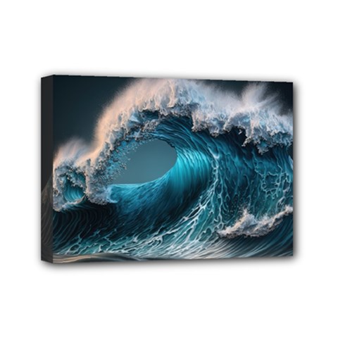 Tsunami Waves Ocean Sea Water Rough Seas 2 Mini Canvas 7  X 5  (stretched) by Pakemis