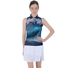 Tsunami Waves Ocean Sea Water Rough Seas 2 Women s Sleeveless Polo Tee by Pakemis