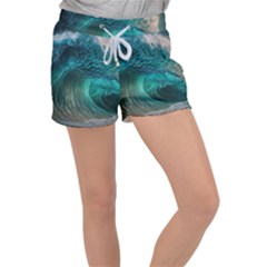 Tsunami Waves Ocean Sea Water Rough Seas Velour Lounge Shorts by Pakemis