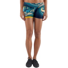 Waves Wave Ocean Sea Abstract Whimsical Abstract Art Yoga Shorts by Pakemis