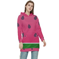 Watermelon Fruit Summer Red Fresh Food Healthy Women s Long Oversized Pullover Hoodie by Wegoenart