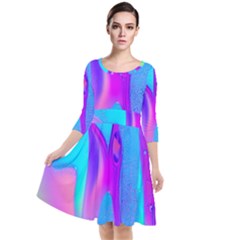 Colorful Abstract Fluid Art Pattern Quarter Sleeve Waist Band Dress by GardenOfOphir