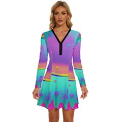 Liquid Art Pattern - Fluid Background Long Sleeve Deep V Mini Dress  by GardenOfOphir