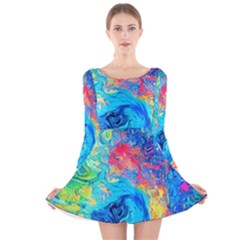 Liquid Art Pattern - Fluid Art Long Sleeve Velvet Skater Dress by GardenOfOphir