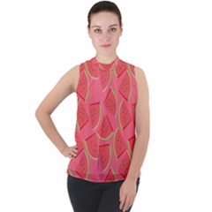 Watermelon Background Watermelon Wallpaper Mock Neck Chiffon Sleeveless Top by Wegoenart