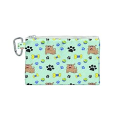 Dog Pattern Seamless Blue Background Scrapbooking Canvas Cosmetic Bag (small) by Wegoenart