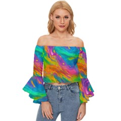 Marble Art Pattern Off Shoulder Flutter Bell Sleeve Top