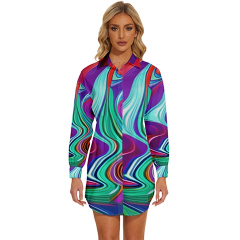 Fluid Background Womens Long Sleeve Shirt Dress by GardenOfOphir