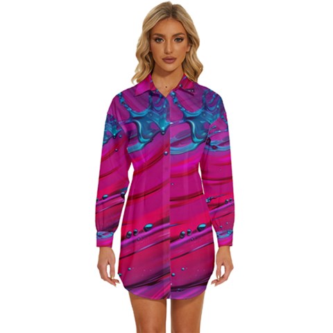 Fluid Art Pattern Womens Long Sleeve Shirt Dress by GardenOfOphir