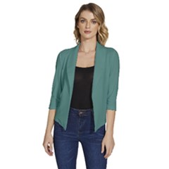 Winter Dream Green	 - 	draped Front 3/4 Sleeve Shawl Collar Jacket by ColorfulWomensWear