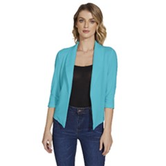 Blue Radiance	 - 	draped Front 3/4 Sleeve Shawl Collar Jacket by ColorfulWomensWear