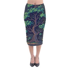 Tree Nature Cartoon Drawing Comic Velvet Midi Pencil Skirt by Jancukart