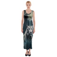 Tiger White Tiger Nature Forest Fitted Maxi Dress by Jancukart