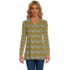 Pattern Long Sleeve Drawstring Hooded Top by Sparkle