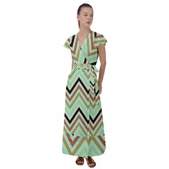 Chevron Iii Flutter Sleeve Maxi Dress by GardenOfOphir