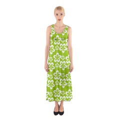 Lime Green Flowers Pattern Sleeveless Maxi Dress by GardenOfOphir