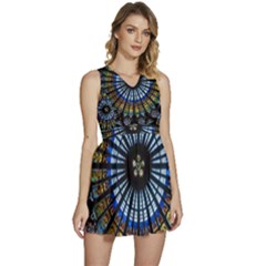 Mandala Floral Rose Window Strasbourg Cathedral France Sleeveless High Waist Mini Dress by Semog4