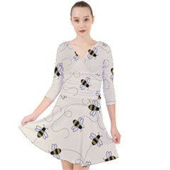 Insects Bees Digital Paper Quarter Sleeve Front Wrap Dress by Semog4