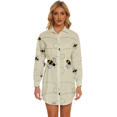 Insects Bees Digital Paper Womens Long Sleeve Shirt Dress by Semog4