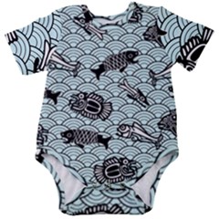 Fish Koi Ocean Sea Oriental Waves Baby Short Sleeve Bodysuit by Semog4
