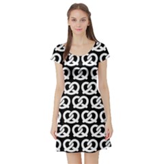 Black And White Pretzel Illustrations Pattern Short Sleeve Skater Dress by GardenOfOphir