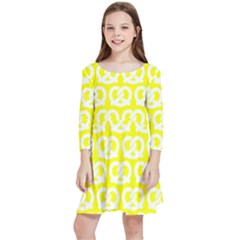 Yellow Pretzel Illustrations Pattern Kids  Quarter Sleeve Skater Dress by GardenOfOphir