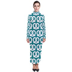 Teal Pretzel Illustrations Pattern Turtleneck Maxi Dress by GardenOfOphir