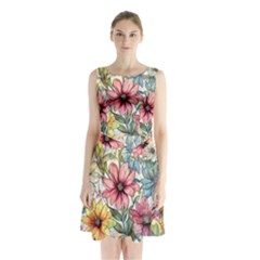 Flower Nature Floral Spring Sleeveless Waist Tie Chiffon Dress by Semog4