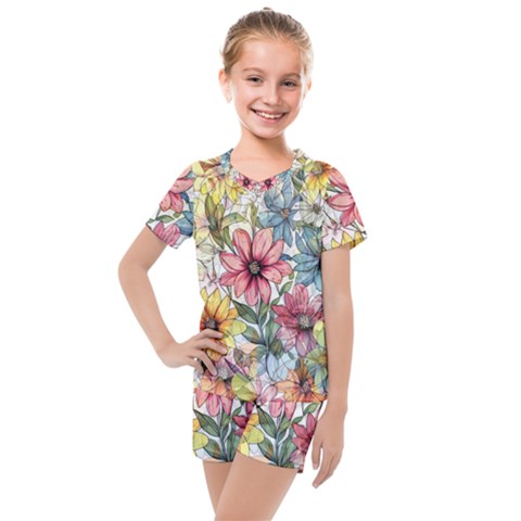 Flower Nature Floral Spring Kids  Mesh Tee And Shorts Set by Semog4