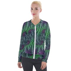 Fractal Floral Background Planetary Velvet Zip Up Jacket by Semog4