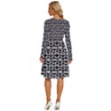 Black And White Owl Pattern Long Sleeve Dress With Pocket View4