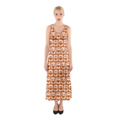 Orange And White Owl Pattern Sleeveless Maxi Dress by GardenOfOphir